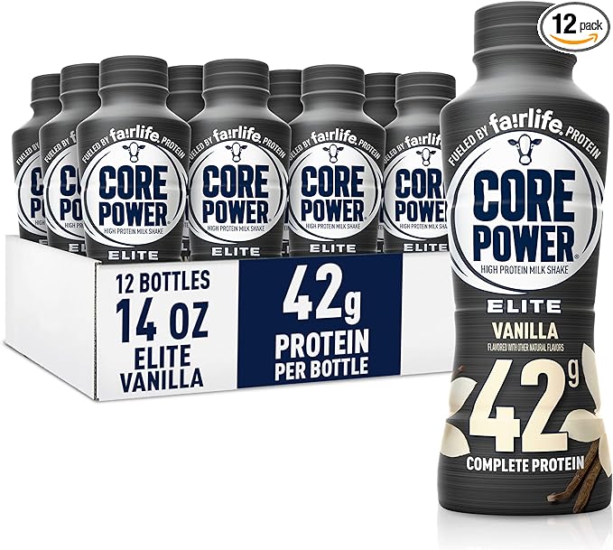 Core Power Fairlife Elite 42g High Protein Milk Shake, Ready To Drink for Workout Recovery, Vanilla, 14 Fl Oz (Pack of 12)