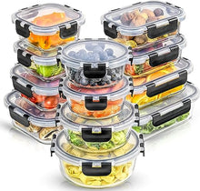 Load image into Gallery viewer, JoyJolt JoyFul 24pc Borosilicate Glass Storage Containers with Lids. 12 Airtight, Freezer Safe Food Storage Containers, Pantry Kitchen Storage Containers, Glass Meal Prep Container for Lunch