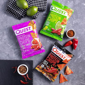 Quest Nutrition Tortilla Style Protein Chips, Spicy Variety Pack, Chili Lime, Hot & Spicy, & Spicy Sweet Chili, 12 Count (3 Each Flavor)